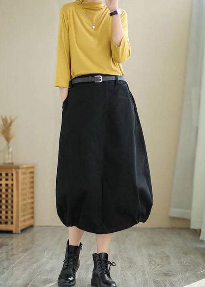 Black Patchwork Wrinkled Cotton Skirts Spring