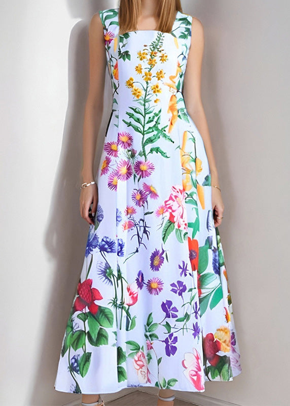 Black Square Collar Print Backless Cotton Dresses Sleeveless