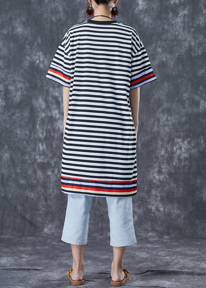 Black Striped Ice Silk Knit Vacation Dresses Summer