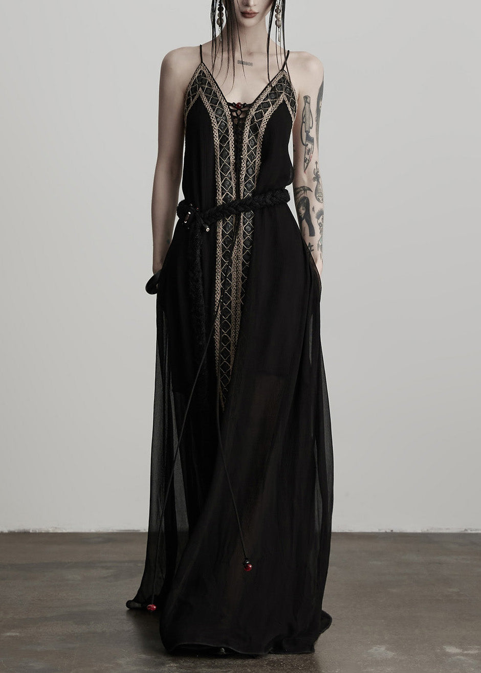 Black Tunic Patchwork Lace Cami Dress Summer