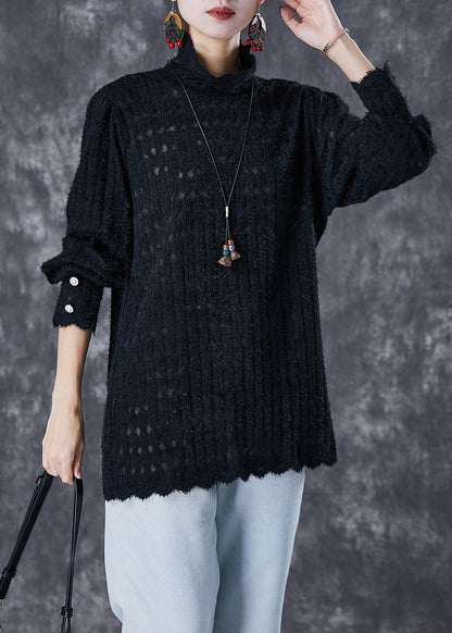 Black Turtle Neck Knit Shirt Tops Fall