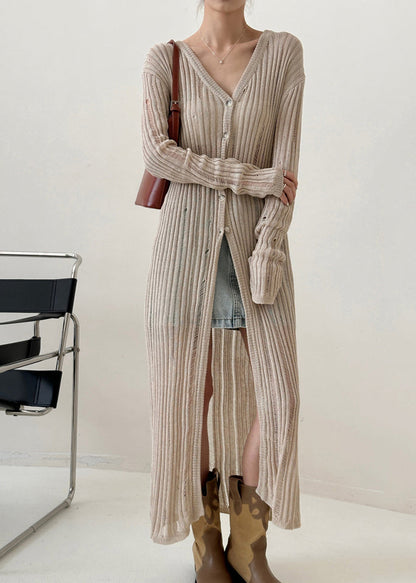 Black V Neck Hollow Out Ice Silk Knit Cardigan Spring