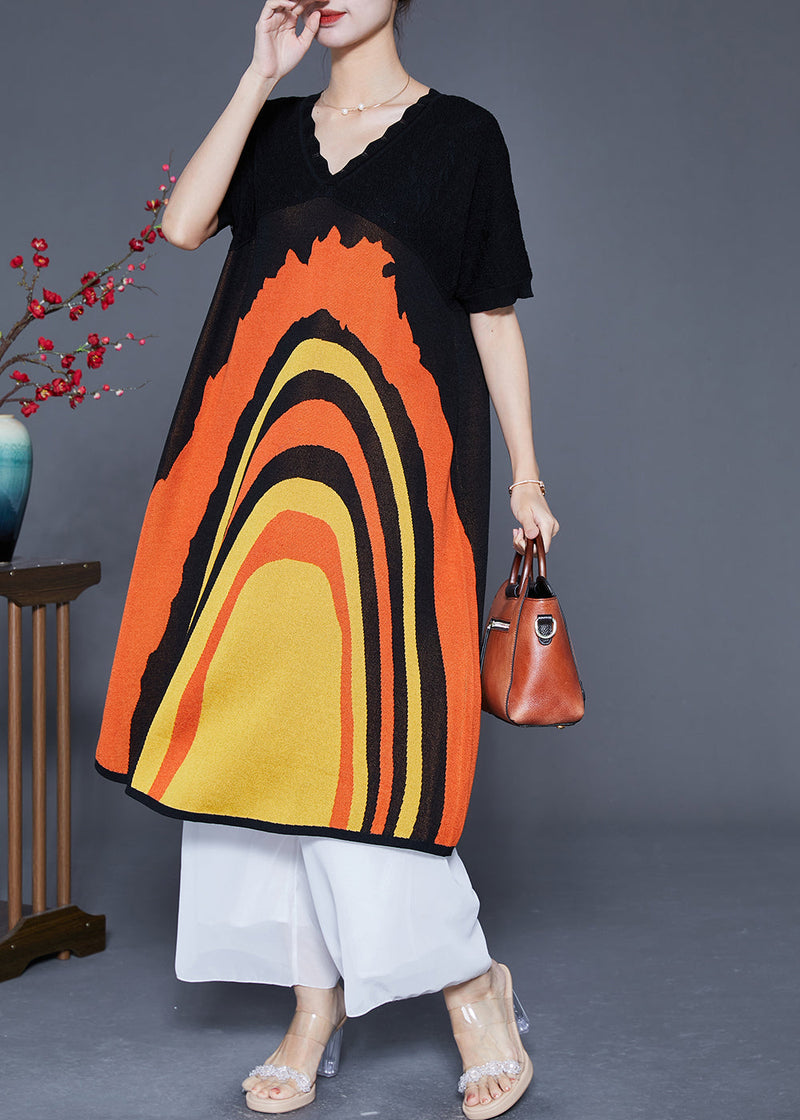 Black V Neck Patchwork Print Silk Vacation Dresses Summer