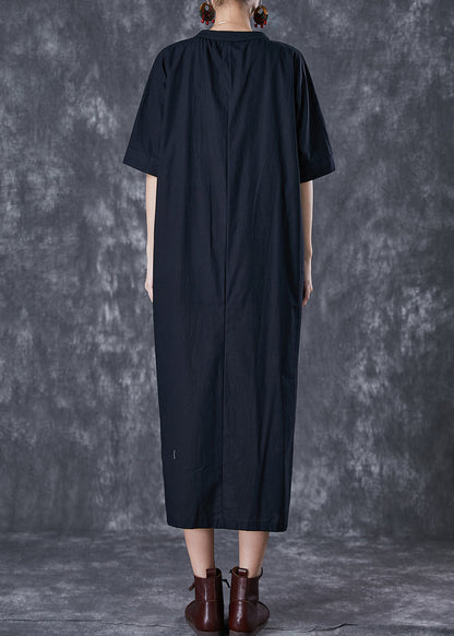 Black V Neck Tie Waist Cotton Holiday Dress Summer