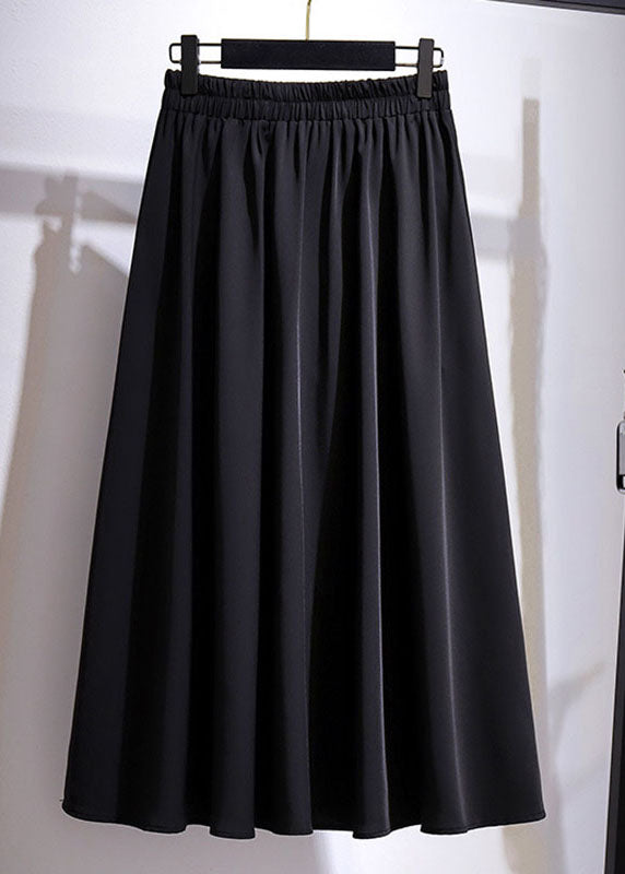 Black Wrinkled Elastic Waist Patchwork Cotton a Iine Skirts Fall