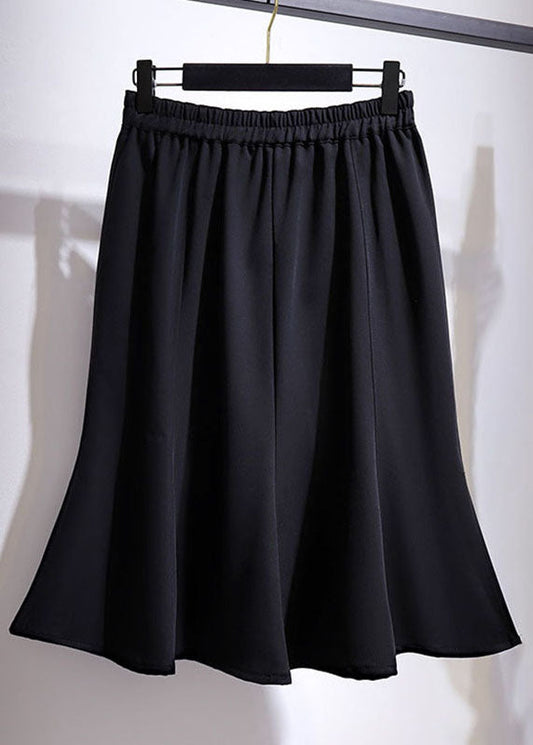 Black Wrinkled Elastic Waist Patchwork Cotton Fishtail Skirt Summer
