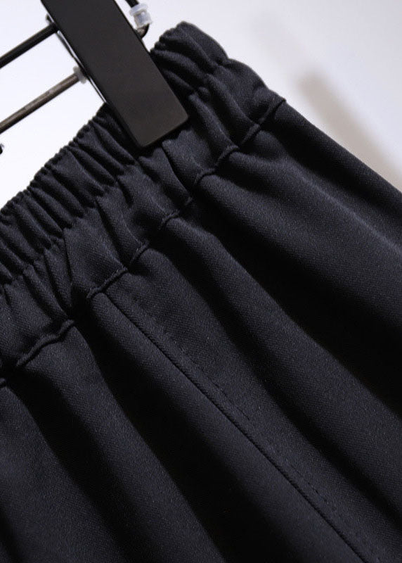 Black Wrinkled Elastic Waist Patchwork Cotton Fishtail Skirt Summer