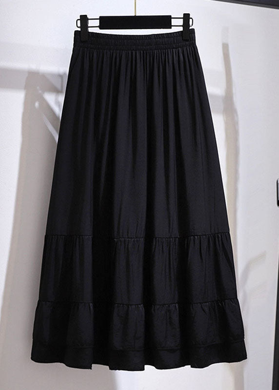 Black Wrinkled High Waist Patchwork Cotton Skirt Fall