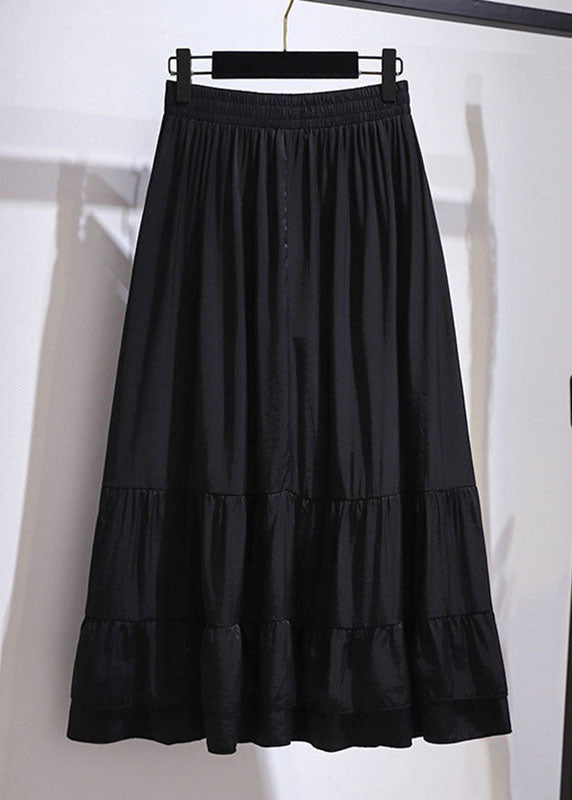 Black Wrinkled High Waist Patchwork Cotton Skirt Fall