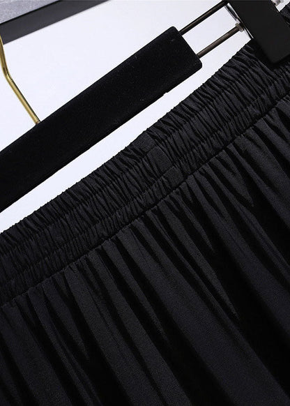 Black Wrinkled High Waist Patchwork Cotton Skirt Fall
