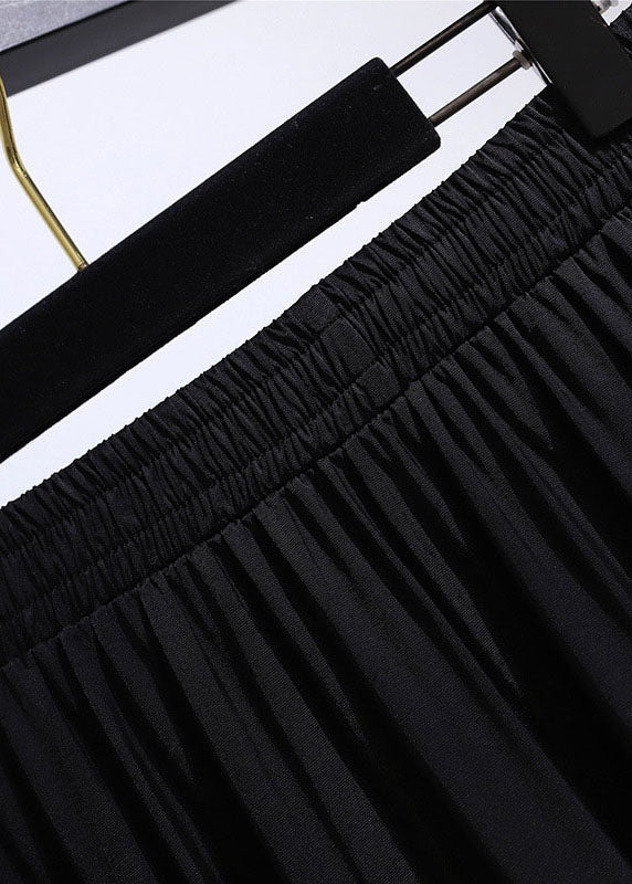 Black Wrinkled High Waist Patchwork Cotton Skirt Fall