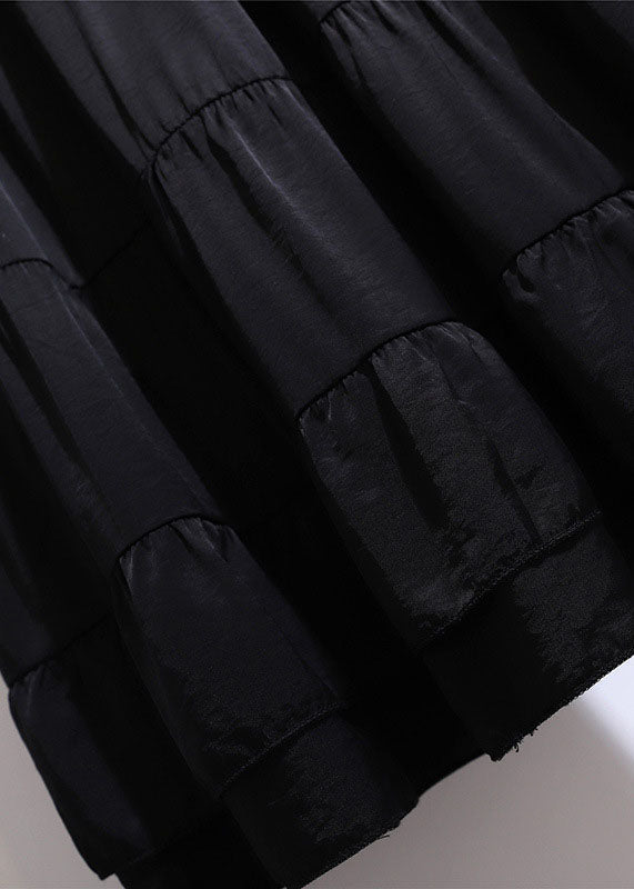 Black Wrinkled High Waist Patchwork Cotton Skirt Fall