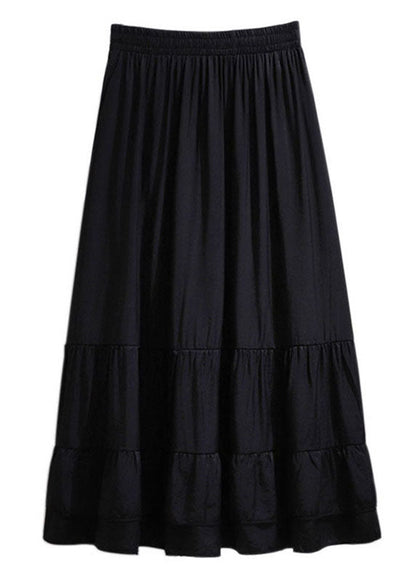 Black Wrinkled High Waist Patchwork Cotton Skirt Fall