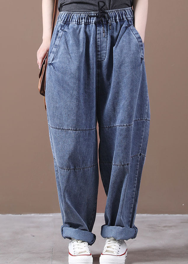 Blue Cinched Pockets Denim Pants Spring