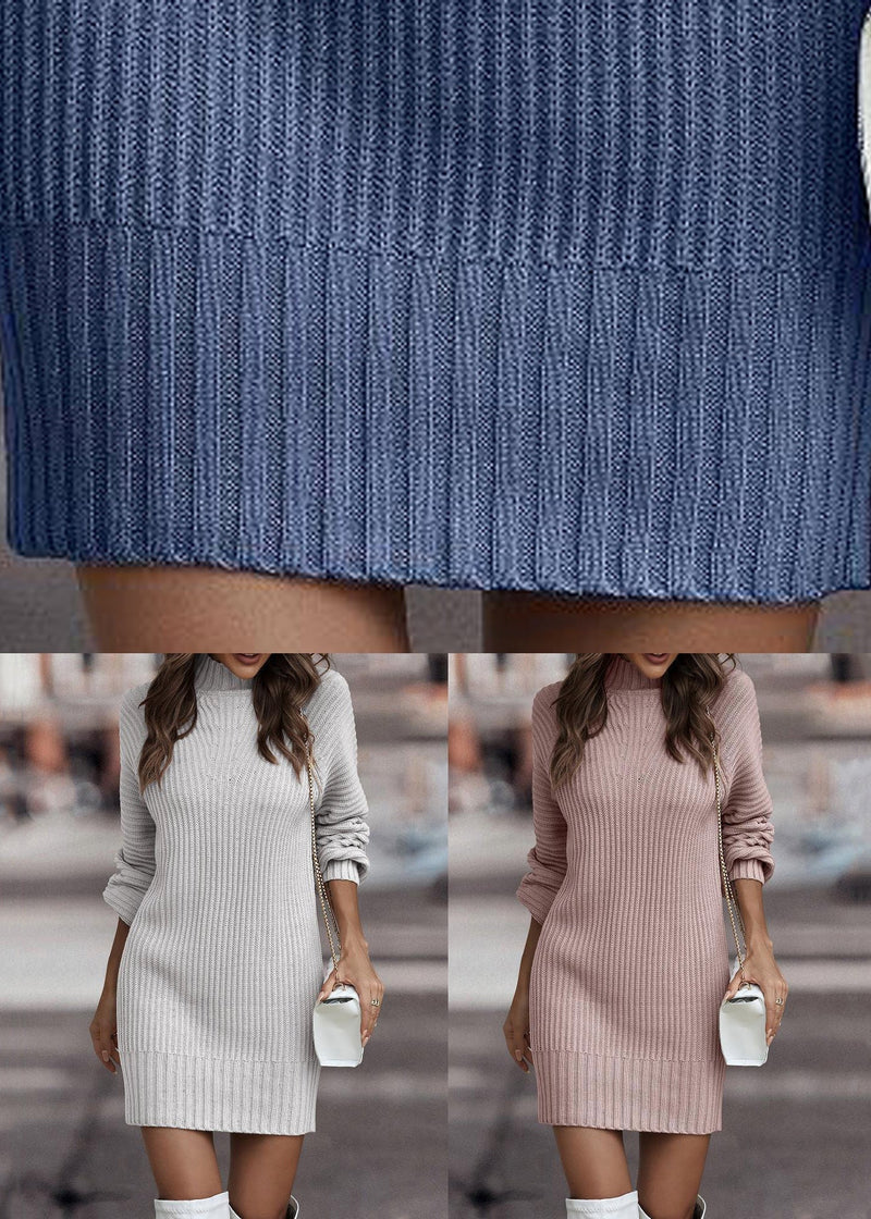 Blue Cozy Knit Sweaters Dress Fall