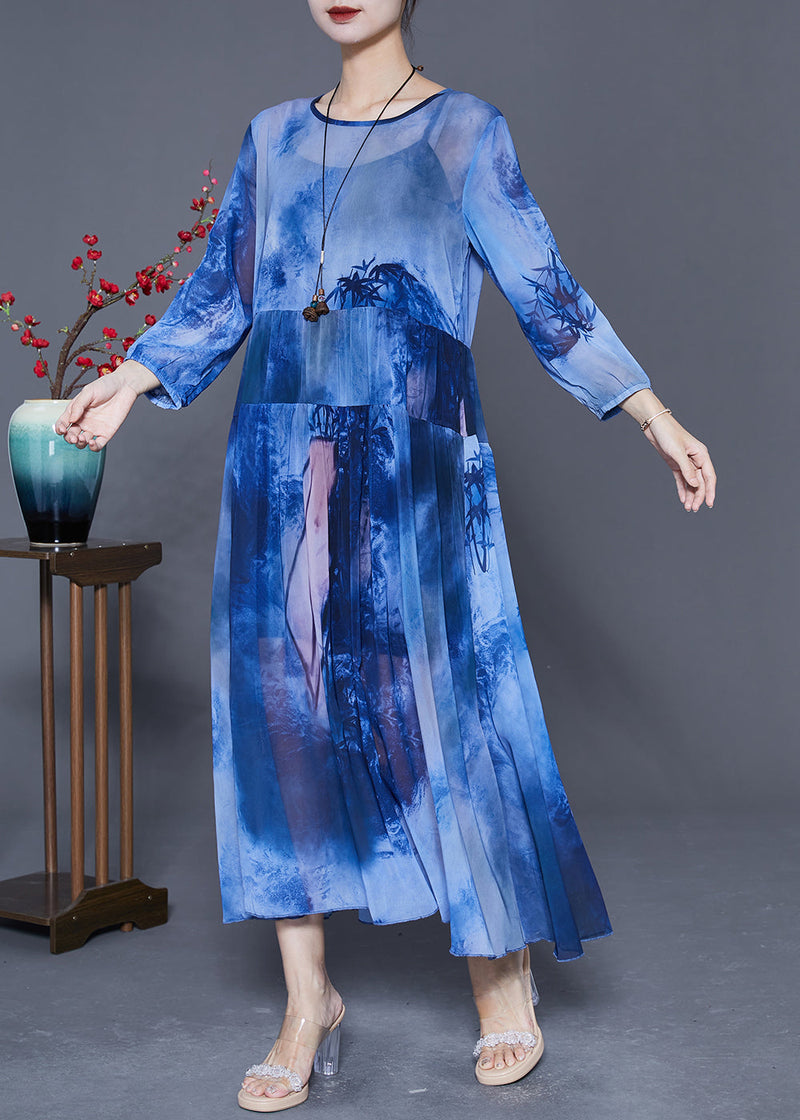 Blue Oversized Patchwork Tie Dye Chiffon Maxi Dresses Summer
