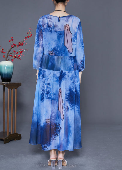Blue Oversized Patchwork Tie Dye Chiffon Maxi Dresses Summer