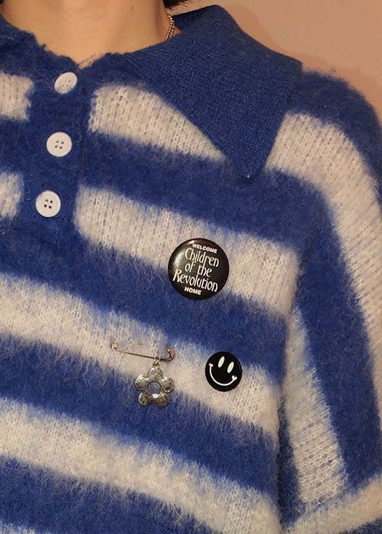 Blue Peter Pan Collar Striped Knit Sweater Winter