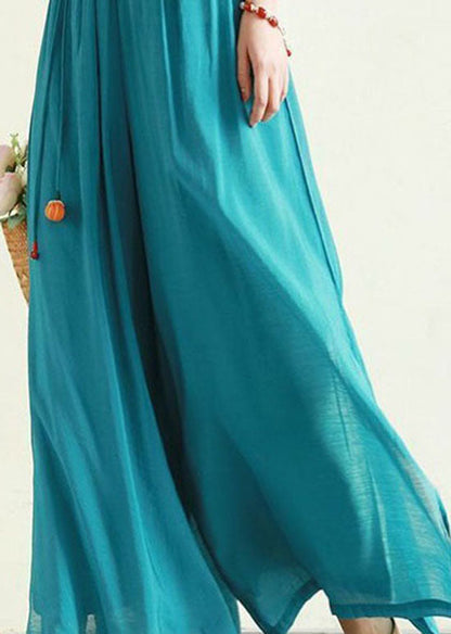 Blue Side Open Patchwork Tasseled Cotton Crop Pants Summer