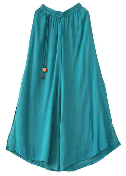 Blue Side Open Patchwork Tasseled Cotton Crop Pants Summer