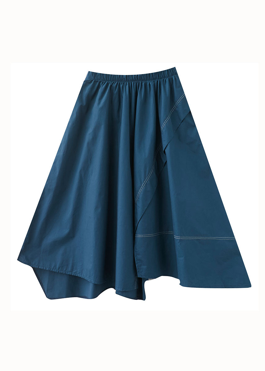 Blue Wrinkled Asymmetrical Patchwork Cotton Skirts Summer