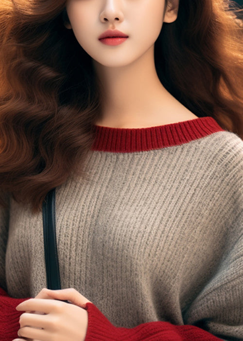Camel O Neck Thick Patchwork Knit Sweaters Spring