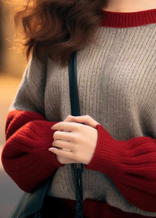 Camel O Neck Thick Patchwork Knit Sweaters Spring