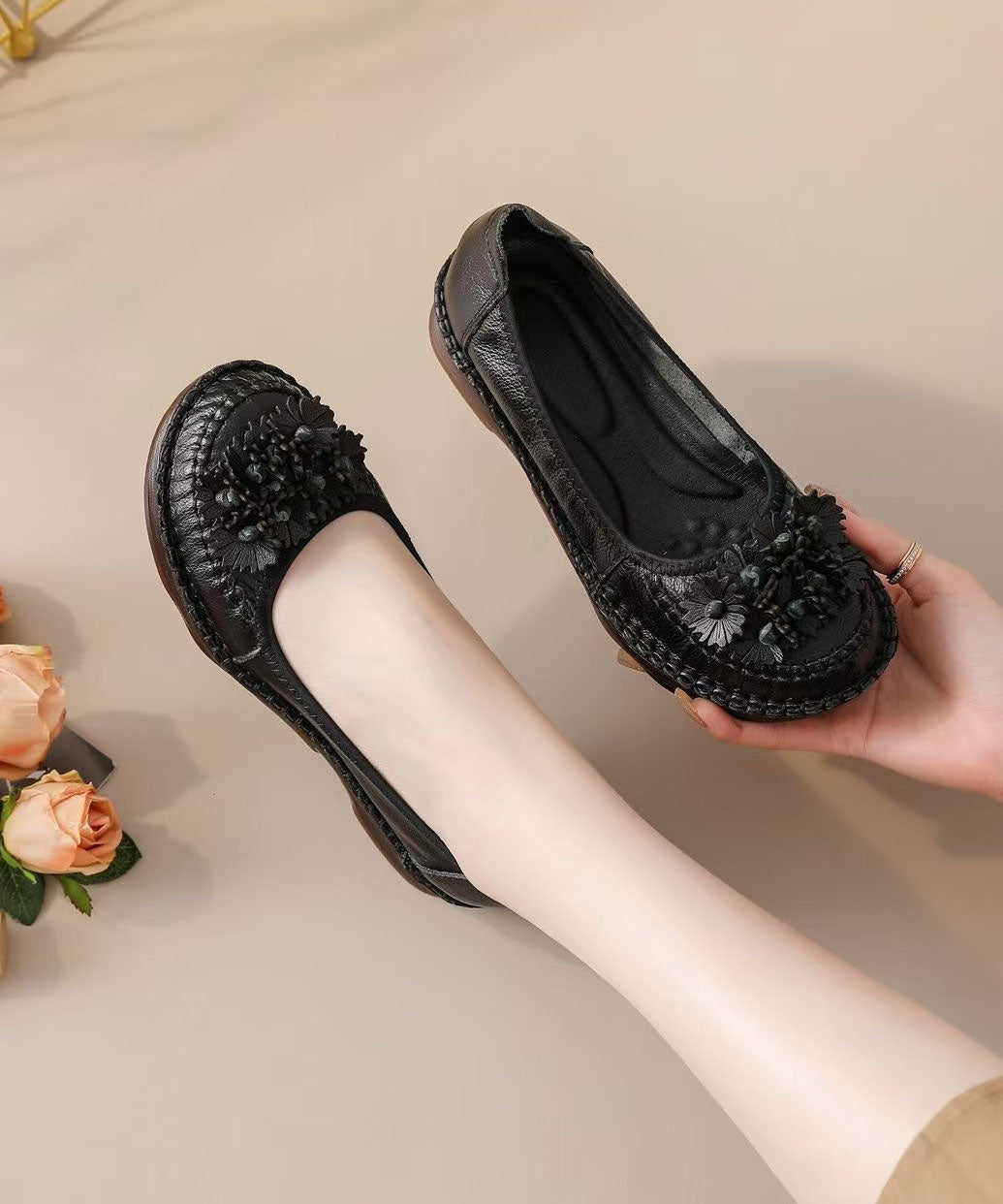 Caramel Flats Cowhide Leather Comfortable