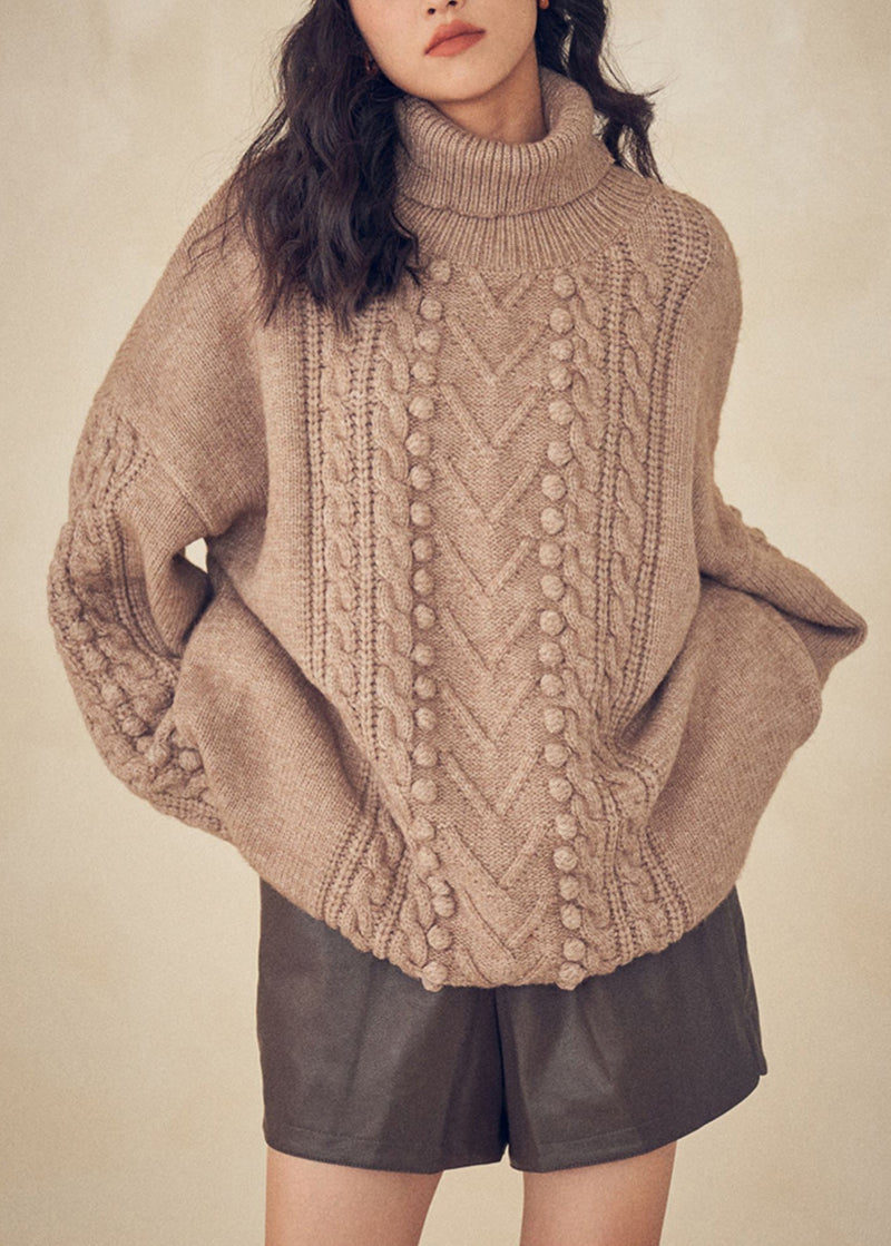 Caramel Turtleneck Cable Knit Sweaters Top Fall