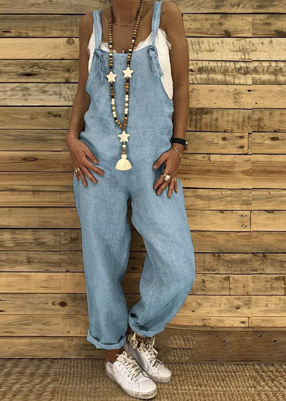 Straps Color Overalls Jumpsuit With Behind Pocket