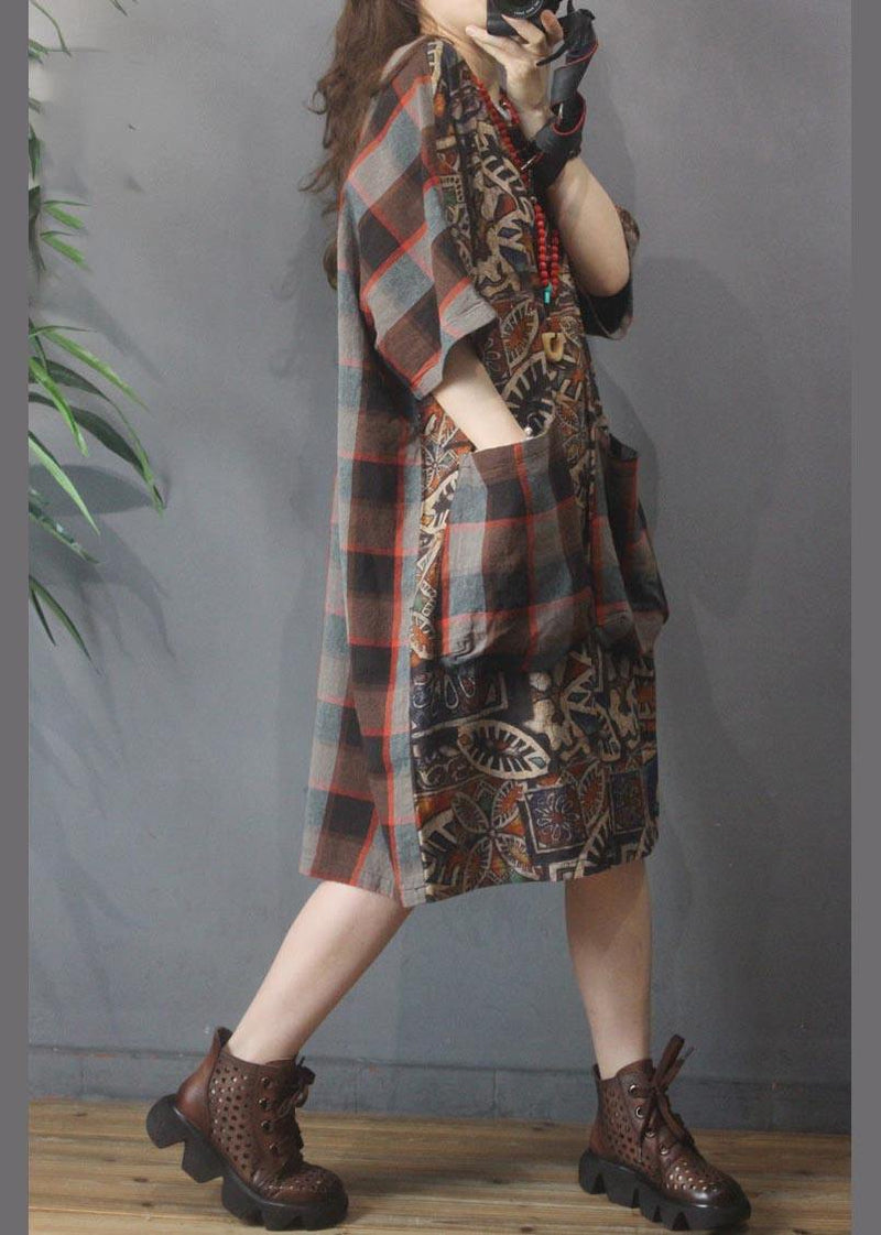 Chocolate Print Cotton Dress Patchwork Summer Dress