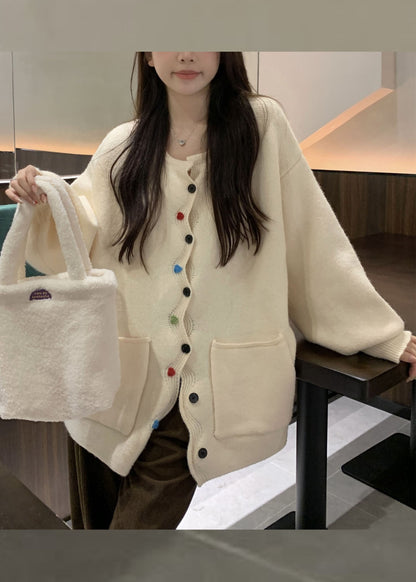 Coffee Pockets Button Cotton Knit Sweaters Coats Fall