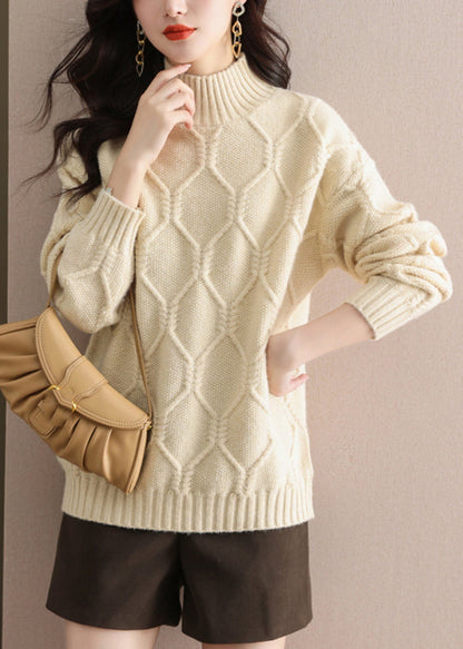 Coffee Turtleneck Cotton Knit Sweaters Spring