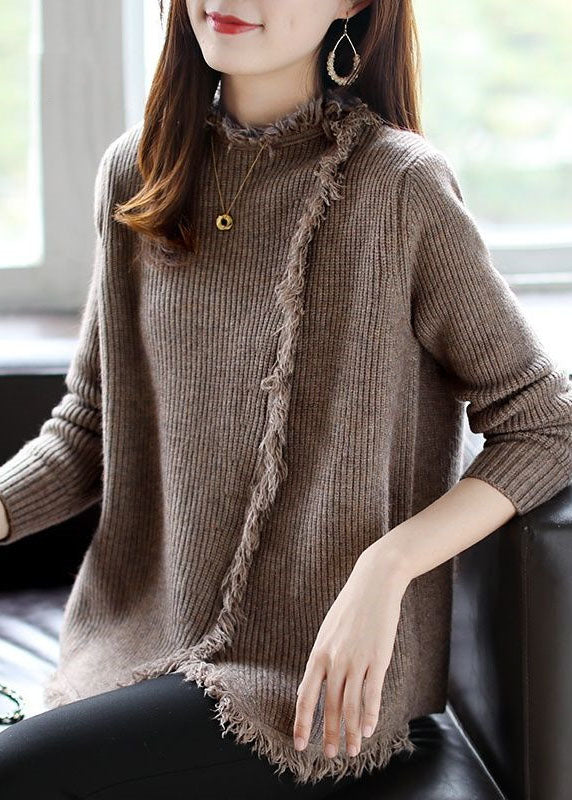 Chocolate Retro Asymmetrical Design Fall Knitted Sweaters