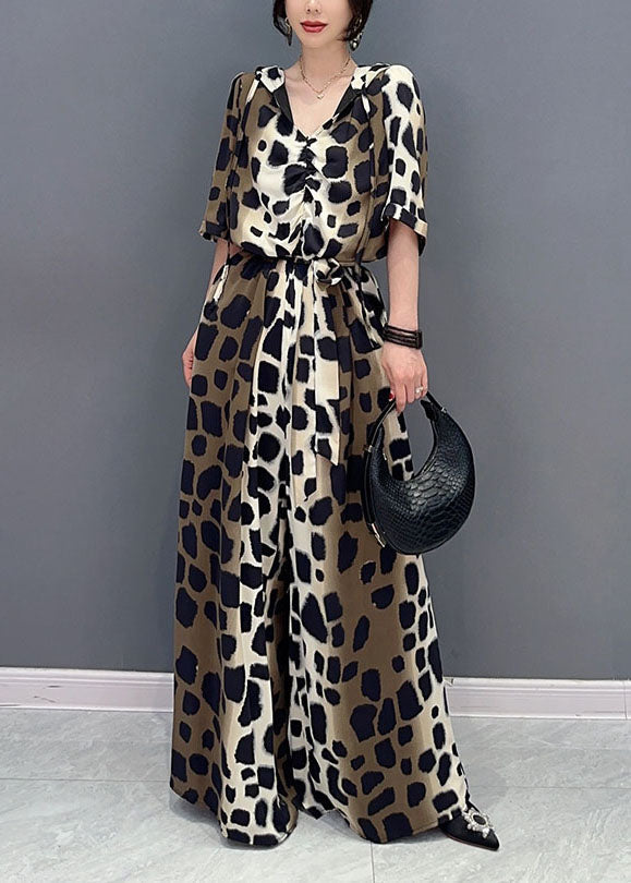 Colorblock Leopard Pockets Patchwork Cotton Jumpsuit Summer