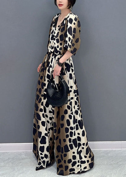 Colorblock Leopard Pockets Patchwork Cotton Jumpsuit Summer