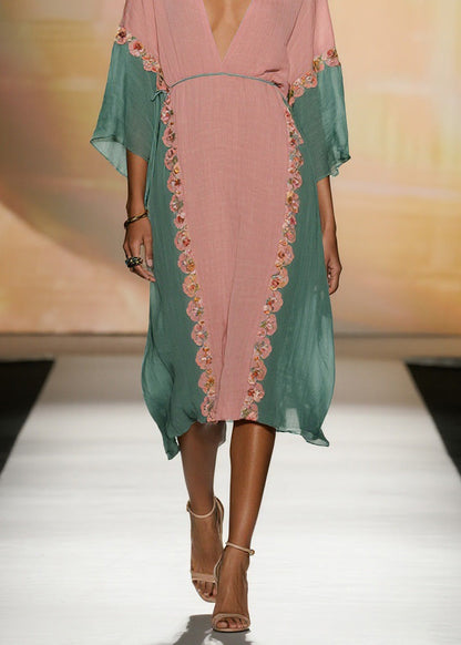 Colorblock V Neck Cotton Dress Summer