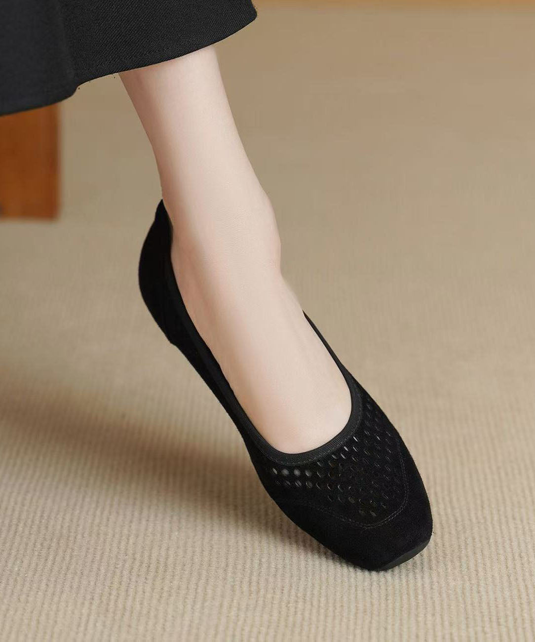 Comfortable Breathable Chunky Black Suede Shoes