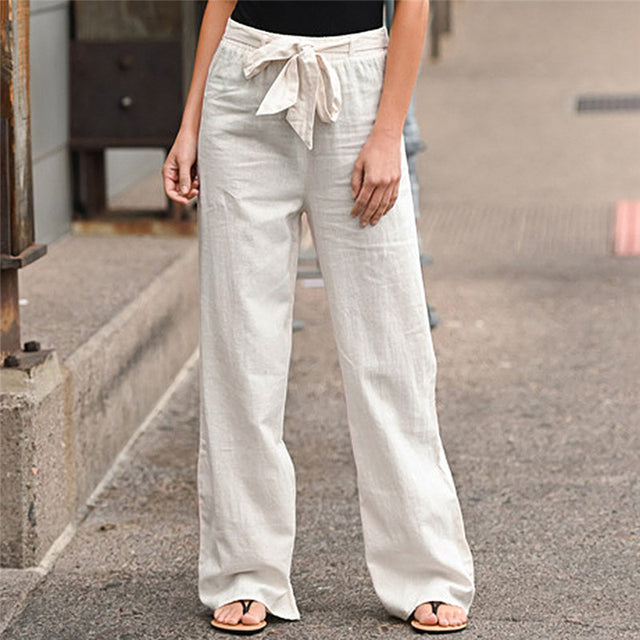 CD | Pantaloni fluizi din in cu cordon