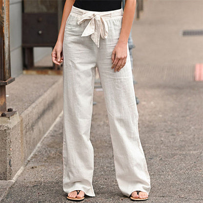 CD | Pantaloni fluizi din in cu cordon
