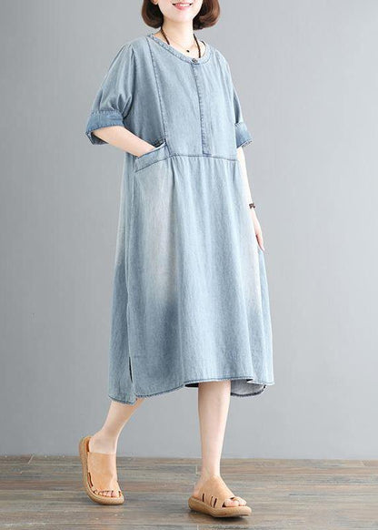 Cotton Wardrobes 18th Century Pure Color Loose Denim Midi Dress