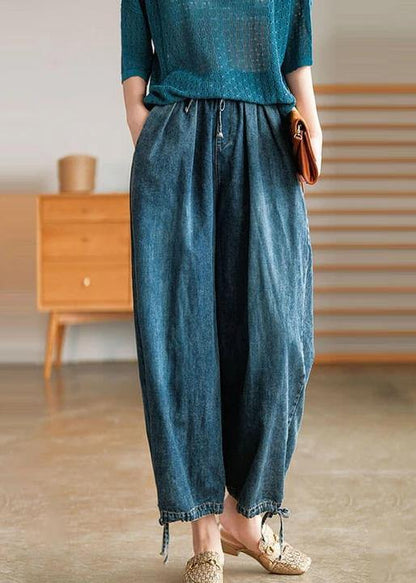 Denim Drawstring Pocket Wide Leg Jeans
