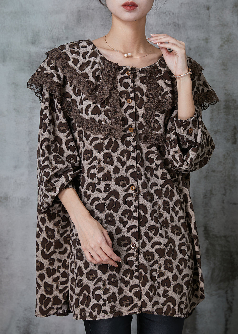 Double-layer Leopard Print Chiffon Blouse Top Spring