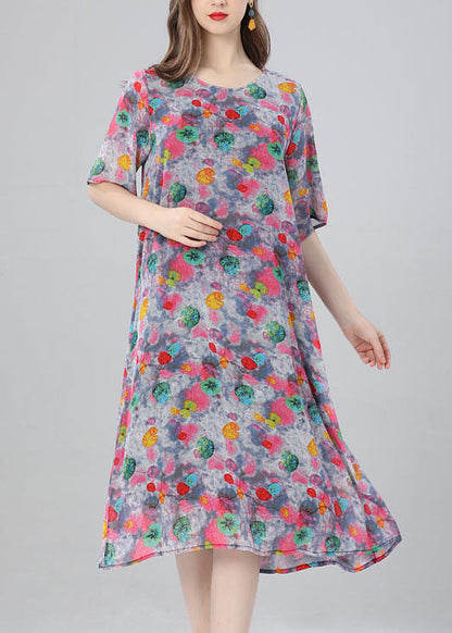 O Neck Print Patchwork Chiffon Dress Summer