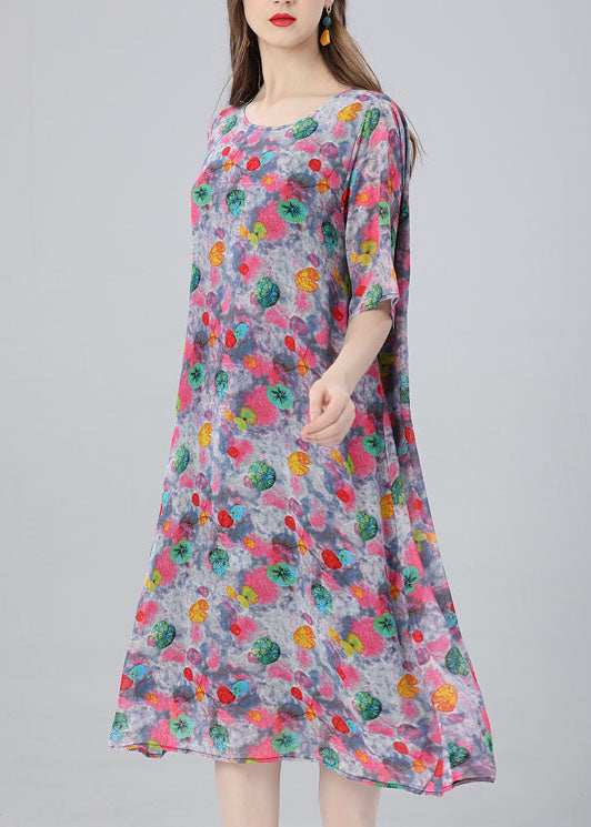O Neck Print Patchwork Chiffon Dress Summer