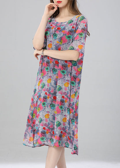 O Neck Print Patchwork Chiffon Dress Summer