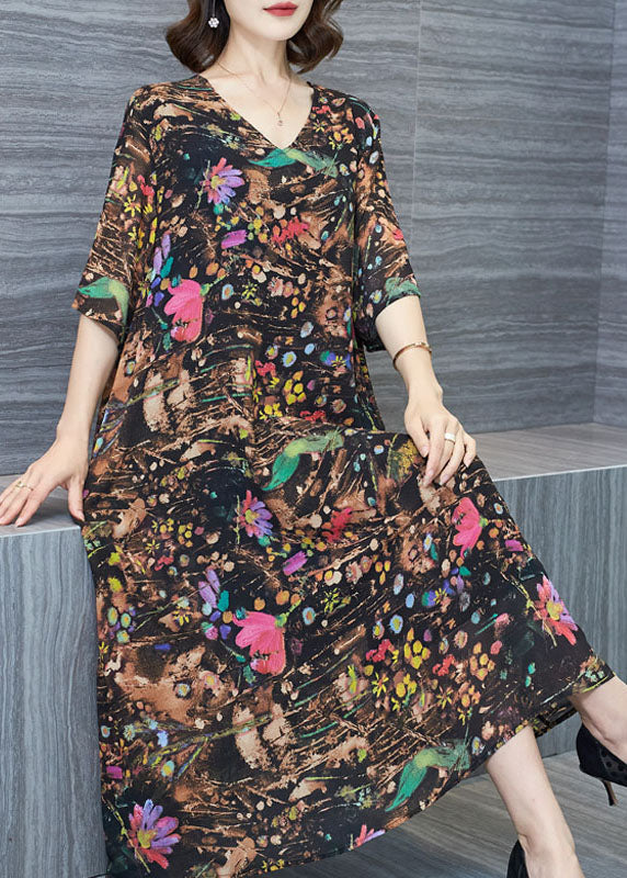 V Neck Patchwork Chiffon Dresses Summer