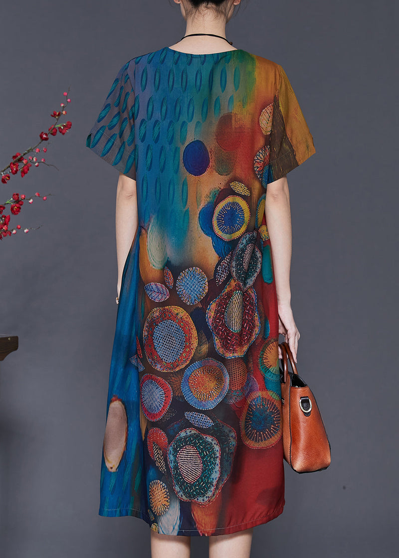 Gradient Color Print Silk Maxi Dresses Summer