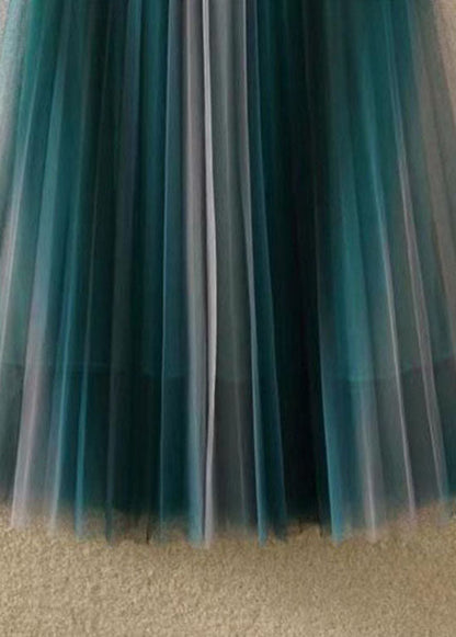 Gradient Color Wrinkled Elastic Waist Tulle Skirts Summer
