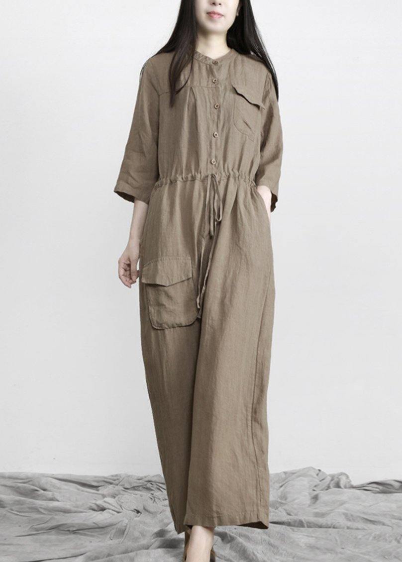 Gray Drawstring Outfits Rompers Linen